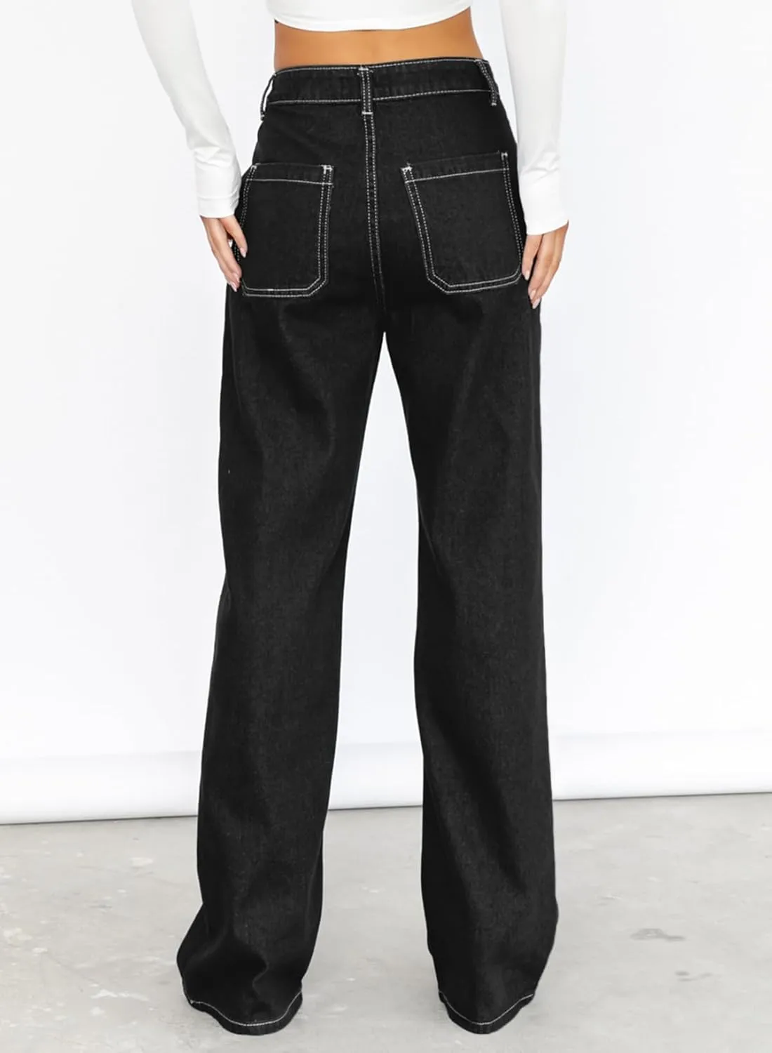 Sidefeel Women's Cargo Jeans Casual Loose Mid Rise Wide Leg Denim Pants