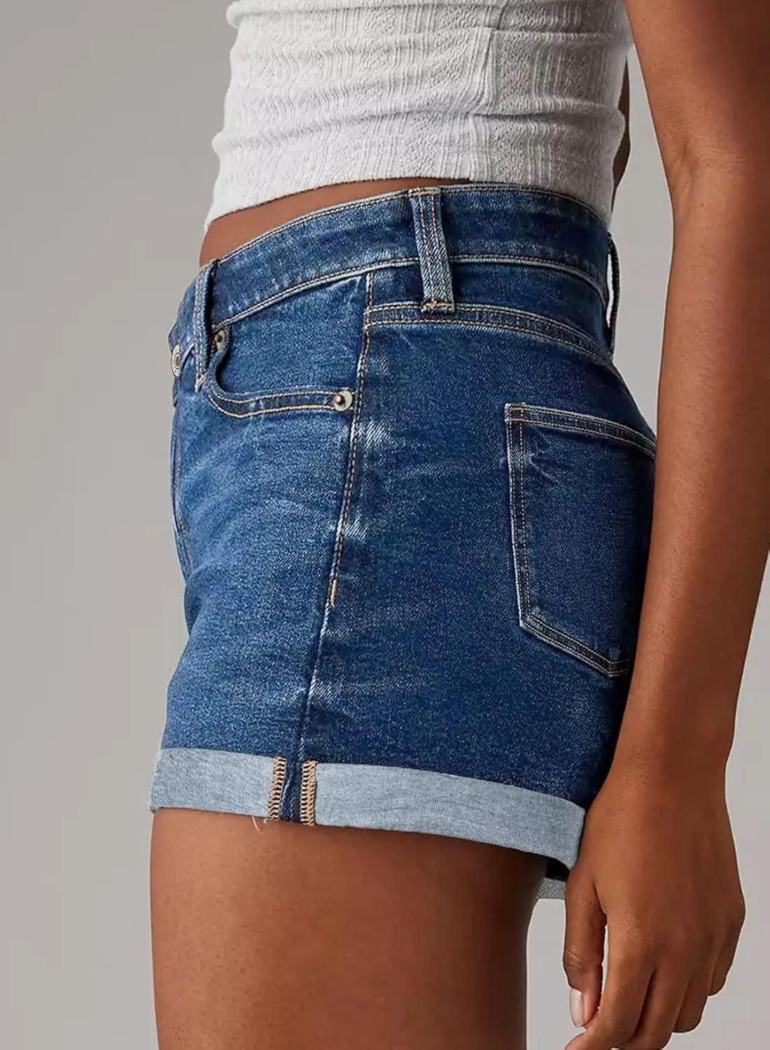 Sidefeel Women's Jean Shorts High Waisted Stretchy Casual Rolled Hem Zimbaplatinum Denim Shorts