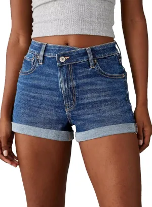 Sidefeel Women's Jean Shorts High Waisted Stretchy Casual Rolled Hem Zimbaplatinum Denim Shorts