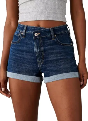 Sidefeel Women's Jean Shorts High Waisted Stretchy Casual Rolled Hem Zimbaplatinum Denim Shorts
