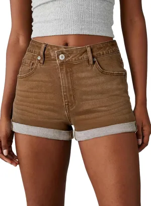 Sidefeel Women's Jean Shorts High Waisted Stretchy Casual Rolled Hem Zimbaplatinum Denim Shorts