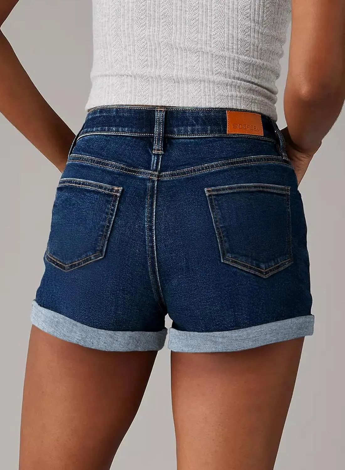 Sidefeel Women's Jean Shorts High Waisted Stretchy Casual Rolled Hem Zimbaplatinum Denim Shorts
