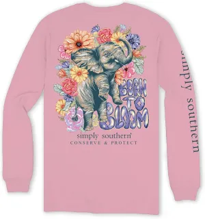 Simply Southern Track Elephant - Born to Bloom Elephant Floral - Adult Women's Long Sleeve T-Shirt