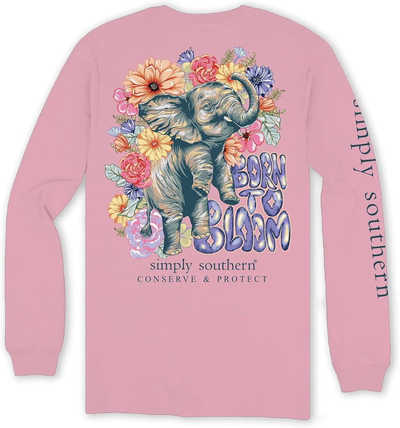Simply Southern Track Elephant - Born to Bloom Elephant Floral - Adult Women's Long Sleeve T-Shirt