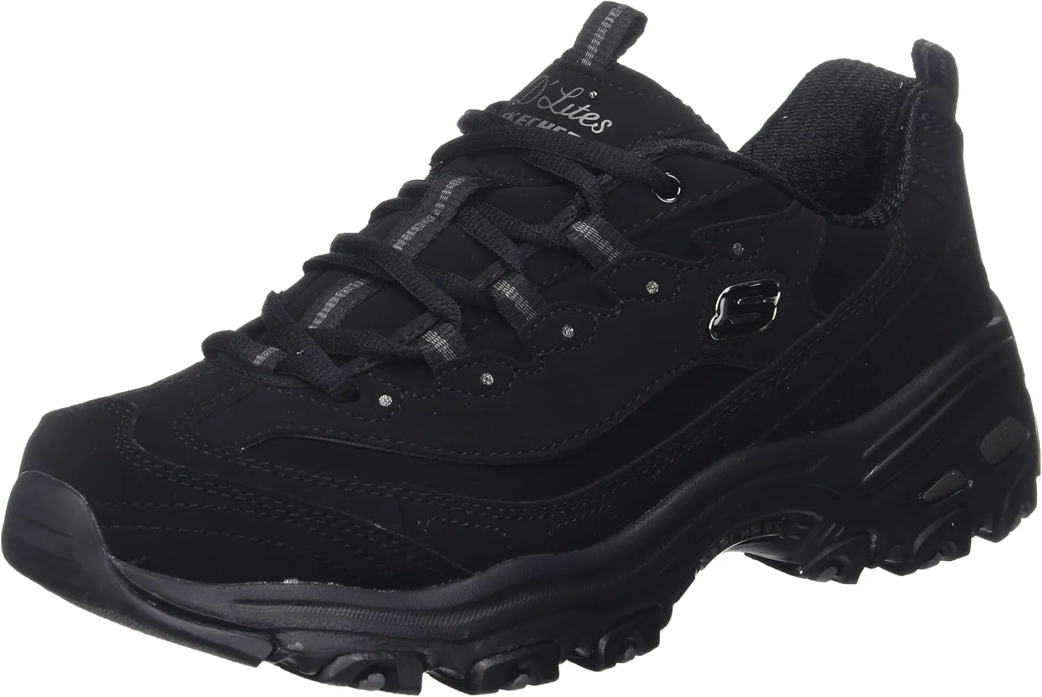 Skechers Women's D'Lites-Me Time Sneaker, Black, 7.5 W US