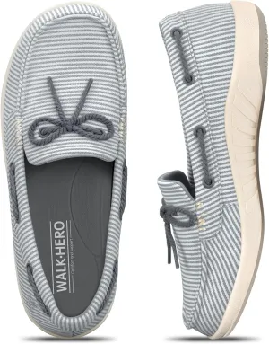 Slip On Shoes Women - Casual Comfortable Boat Shoes for Women with Arch Support - Orthopedic Canvas Loafers Shoes for Plantar Fasciitis & Daily Walking