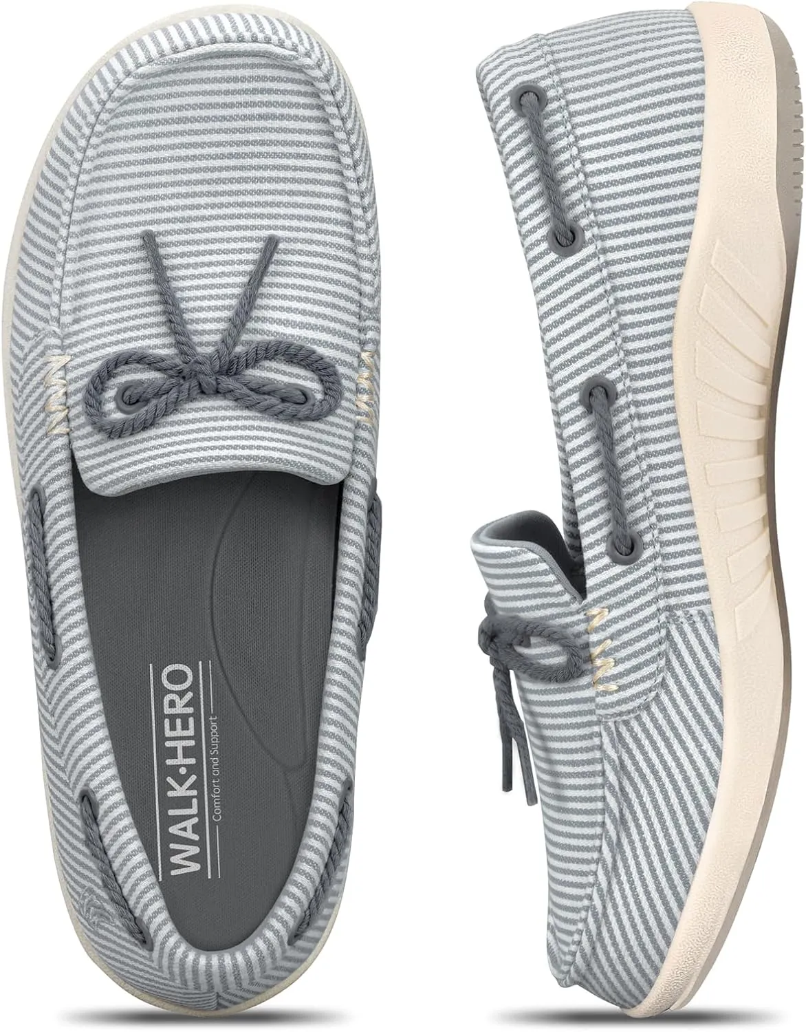 Slip On Shoes Women - Casual Comfortable Boat Shoes for Women with Arch Support - Orthopedic Canvas Loafers Shoes for Plantar Fasciitis & Daily Walking