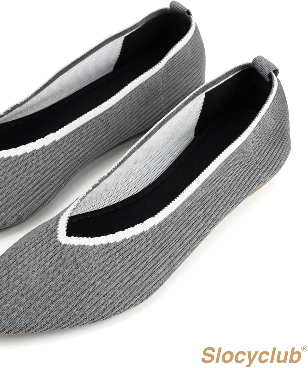 Slocyclub Flat Shoes for Women Classic Pointed Toe Slip On Ballet Shoes Knitted Texture Black Comfortable Dress Shoes
