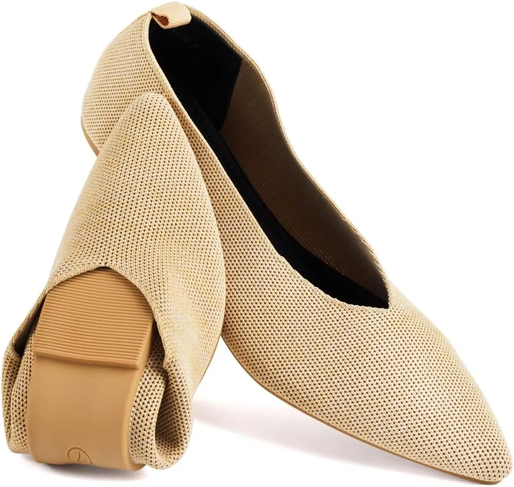 Slocyclub Flat Shoes for Women Classic Pointed Toe Slip On Ballet Shoes Knitted Texture Black Comfortable Dress Shoes