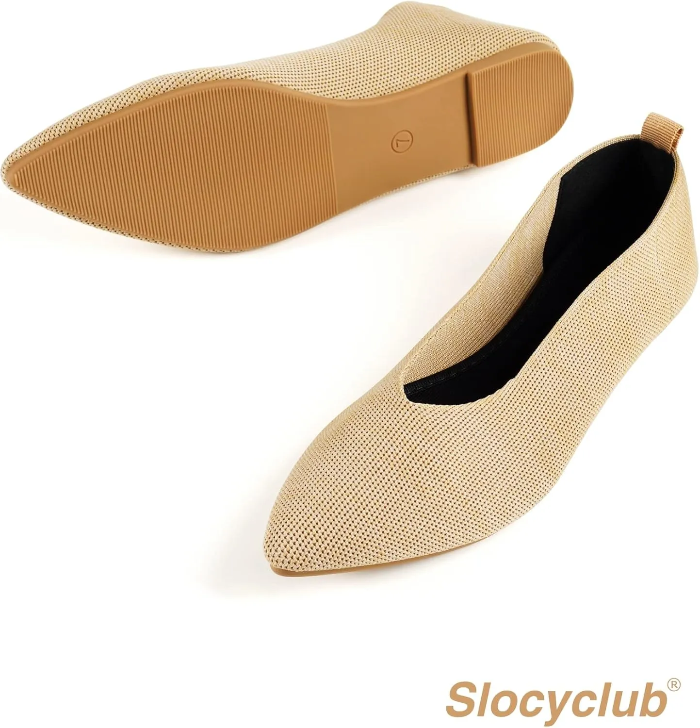 Slocyclub Flat Shoes for Women Classic Pointed Toe Slip On Ballet Shoes Knitted Texture Black Comfortable Dress Shoes