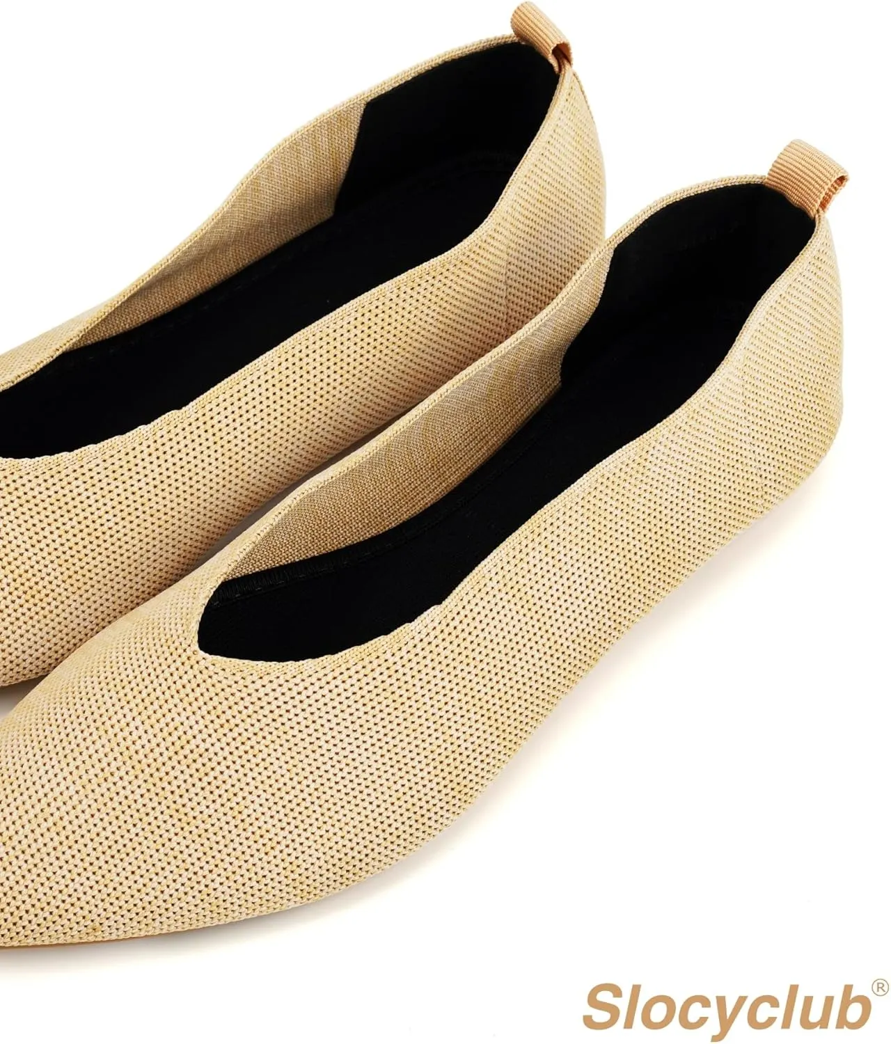 Slocyclub Flat Shoes for Women Classic Pointed Toe Slip On Ballet Shoes Knitted Texture Black Comfortable Dress Shoes