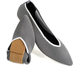 Slocyclub Flat Shoes for Women Classic Pointed Toe Slip On Ballet Shoes Knitted Texture Black Comfortable Dress Shoes