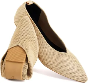 Slocyclub Flat Shoes for Women Classic Pointed Toe Slip On Ballet Shoes Knitted Texture Black Comfortable Dress Shoes
