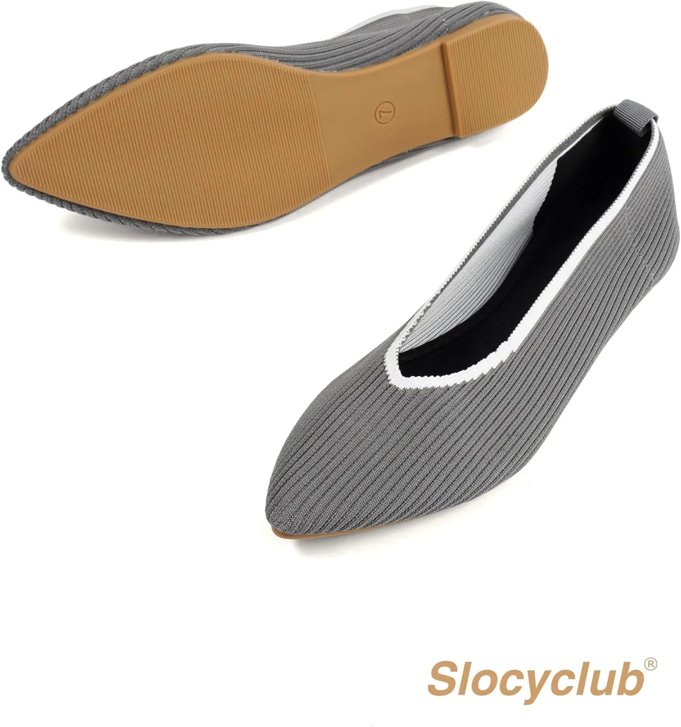 Slocyclub Flat Shoes for Women Classic Pointed Toe Slip On Ballet Shoes Knitted Texture Black Comfortable Dress Shoes