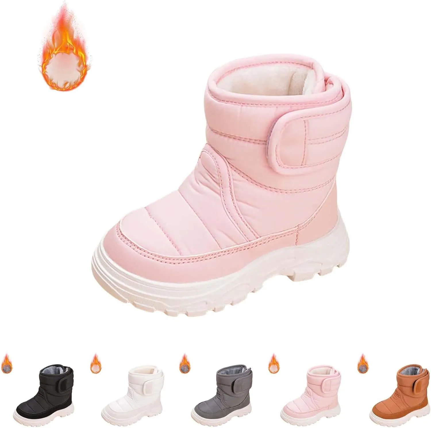 Snow Boots for Kids Boys Girls Winter High Top Non-Slip Shoes Cold Weather Faux F𝘂r Lined Outdoor Sport Sneaker
