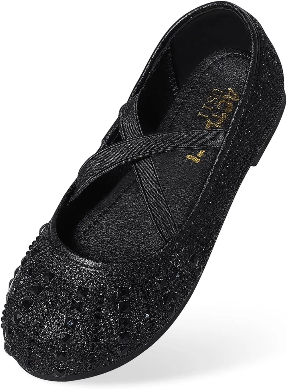 Sparkly Mary Jane Flats for Girls - Non-Slip Ballet Shoes with Rhinestones | Toddler Dress Shoes for Weddings, Parties, School (Breathable & Comfortable)