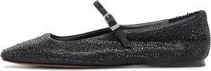 Sparkly Shoes for Women Rhinestone Mesh Ballet Flats with Square Head and Mary Jane Style, Comfortable for Wedding, Date, and Prom