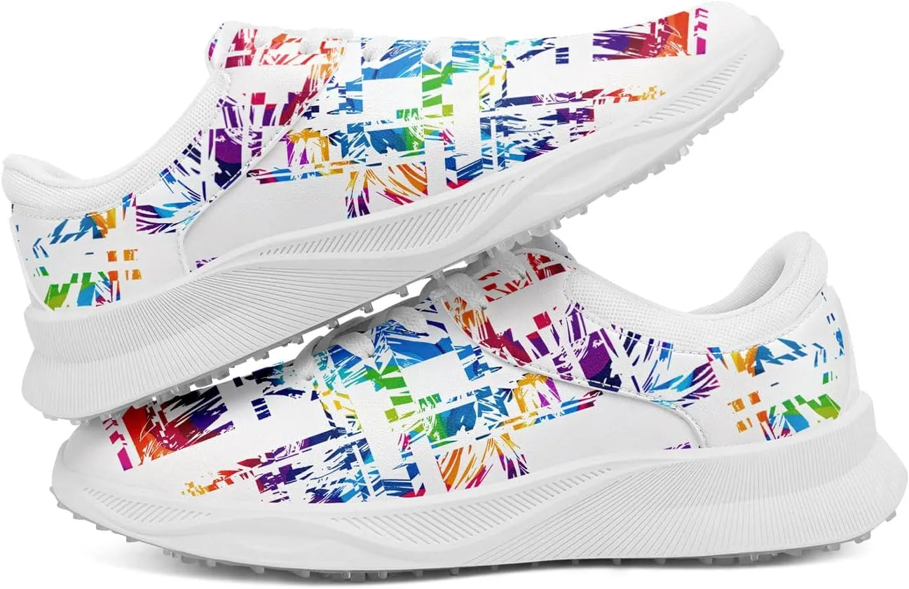 Spikeless Golf Shoes for Men & Women, Breathable Golf Sneakers Colorful Abstract Art Sports Walking Shoes Fashion Footwear