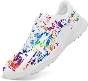 Spikeless Golf Shoes for Men & Women, Breathable Golf Sneakers Colorful Abstract Art Sports Walking Shoes Fashion Footwear