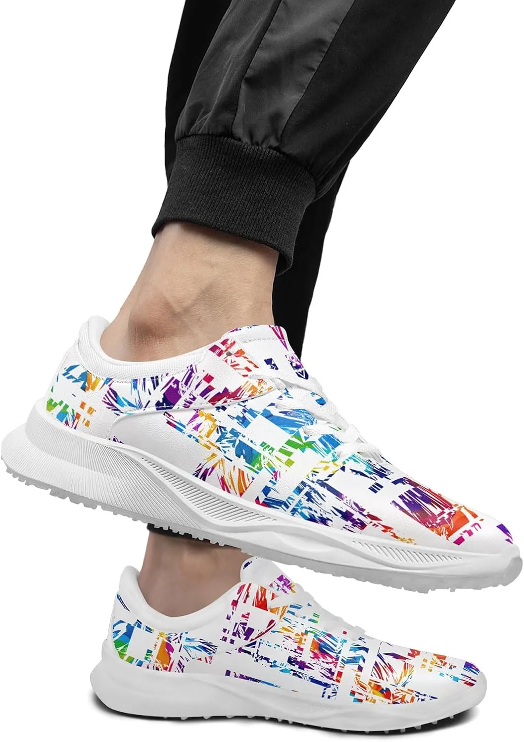 Spikeless Golf Shoes for Men & Women, Breathable Golf Sneakers Colorful Abstract Art Sports Walking Shoes Fashion Footwear