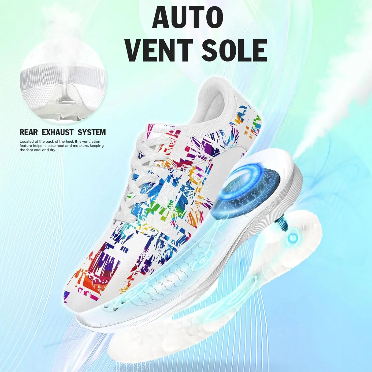 Spikeless Golf Shoes for Men & Women, Breathable Golf Sneakers Colorful Abstract Art Sports Walking Shoes Fashion Footwear