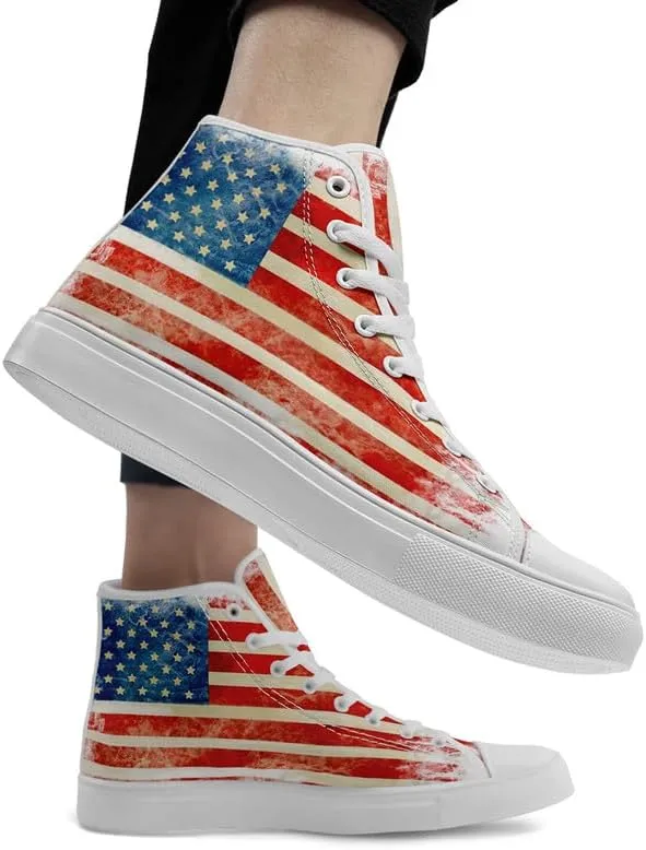 Stand Tall for America: Patriotic High-Top Canvas Shoes for Men Women, US Flag Classic Fashion Casual Sneakers