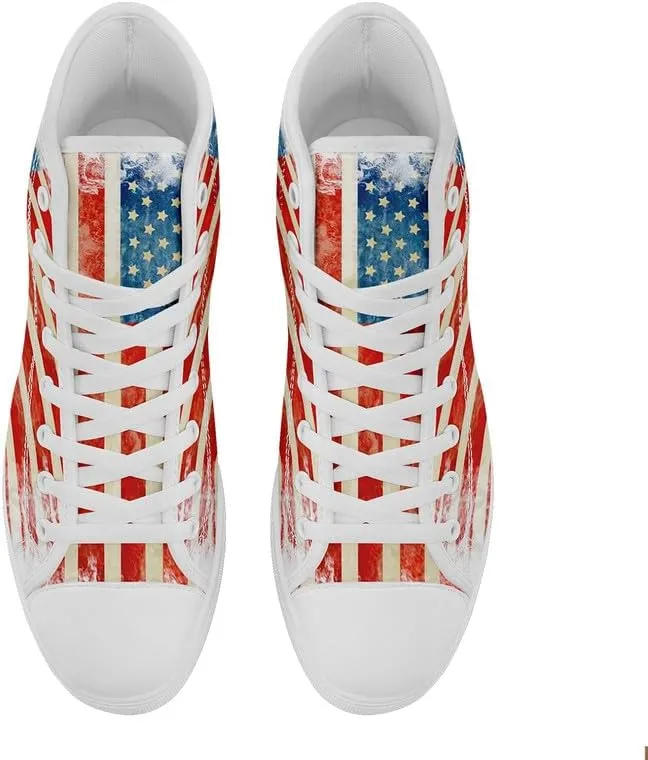Stand Tall for America: Patriotic High-Top Canvas Shoes for Men Women, US Flag Classic Fashion Casual Sneakers