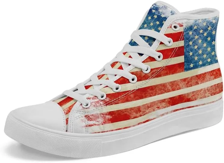 Stand Tall for America: Patriotic High-Top Canvas Shoes for Men Women, US Flag Classic Fashion Casual Sneakers