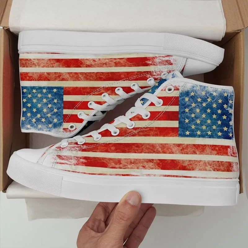 Stand Tall for America: Patriotic High-Top Canvas Shoes for Men Women, US Flag Classic Fashion Casual Sneakers