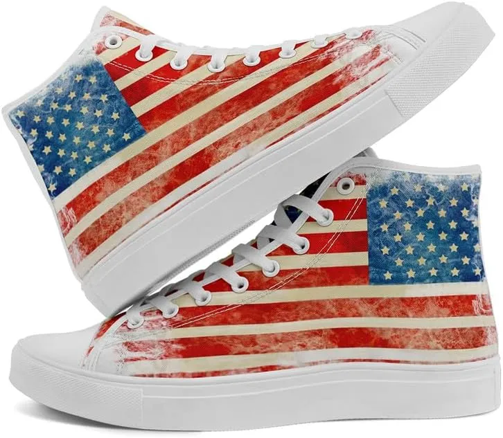 Stand Tall for America: Patriotic High-Top Canvas Shoes for Men Women, US Flag Classic Fashion Casual Sneakers