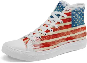 Stand Tall for America: Patriotic High-Top Canvas Shoes for Men Women, US Flag Classic Fashion Casual Sneakers