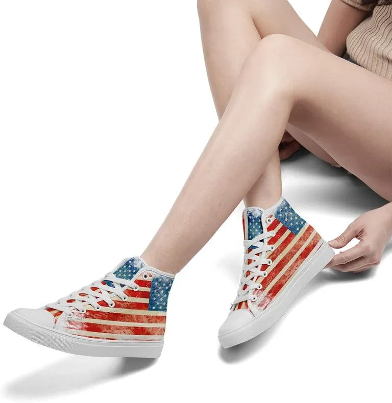 Stand Tall for America: Patriotic High-Top Canvas Shoes for Men Women, US Flag Classic Fashion Casual Sneakers