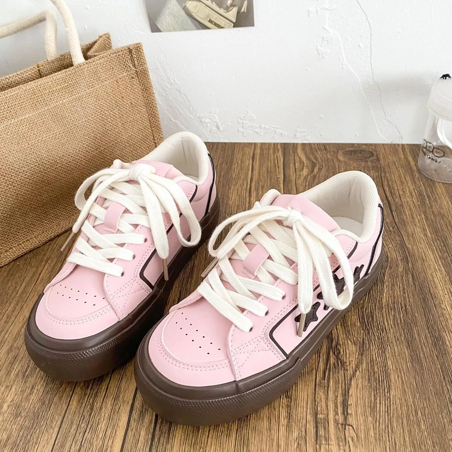 Star Patch Chunky Sneakers for Women Girl Teens, Preppy Cute Y2K Streetwear Platform Shoes, Height Boost