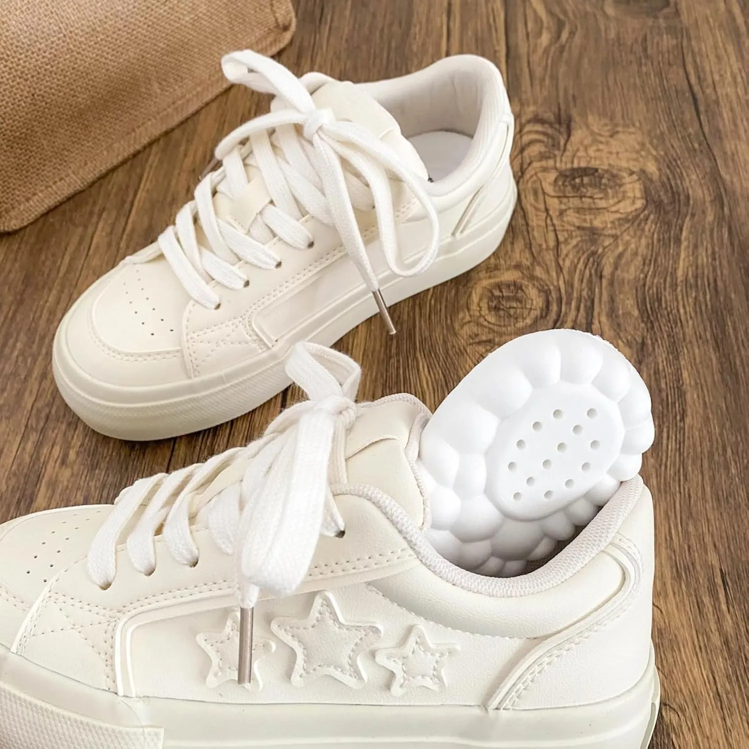 Star Patch Chunky Sneakers for Women Girl Teens, Preppy Cute Y2K Streetwear Platform Shoes, Height Boost