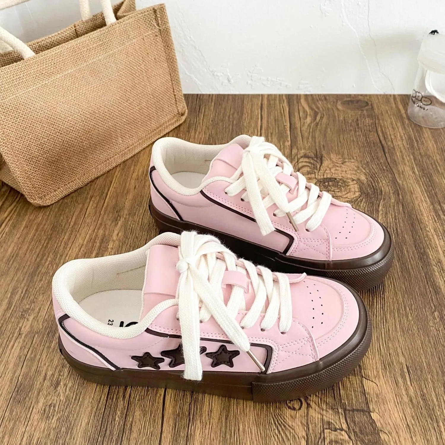 Star Patch Chunky Sneakers for Women Girl Teens, Preppy Cute Y2K Streetwear Platform Shoes, Height Boost