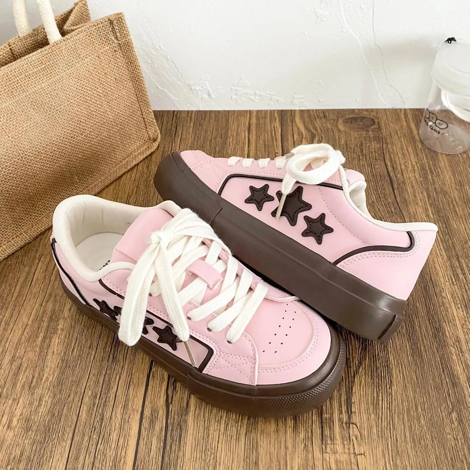 Star Patch Chunky Sneakers for Women Girl Teens, Preppy Cute Y2K Streetwear Platform Shoes, Height Boost
