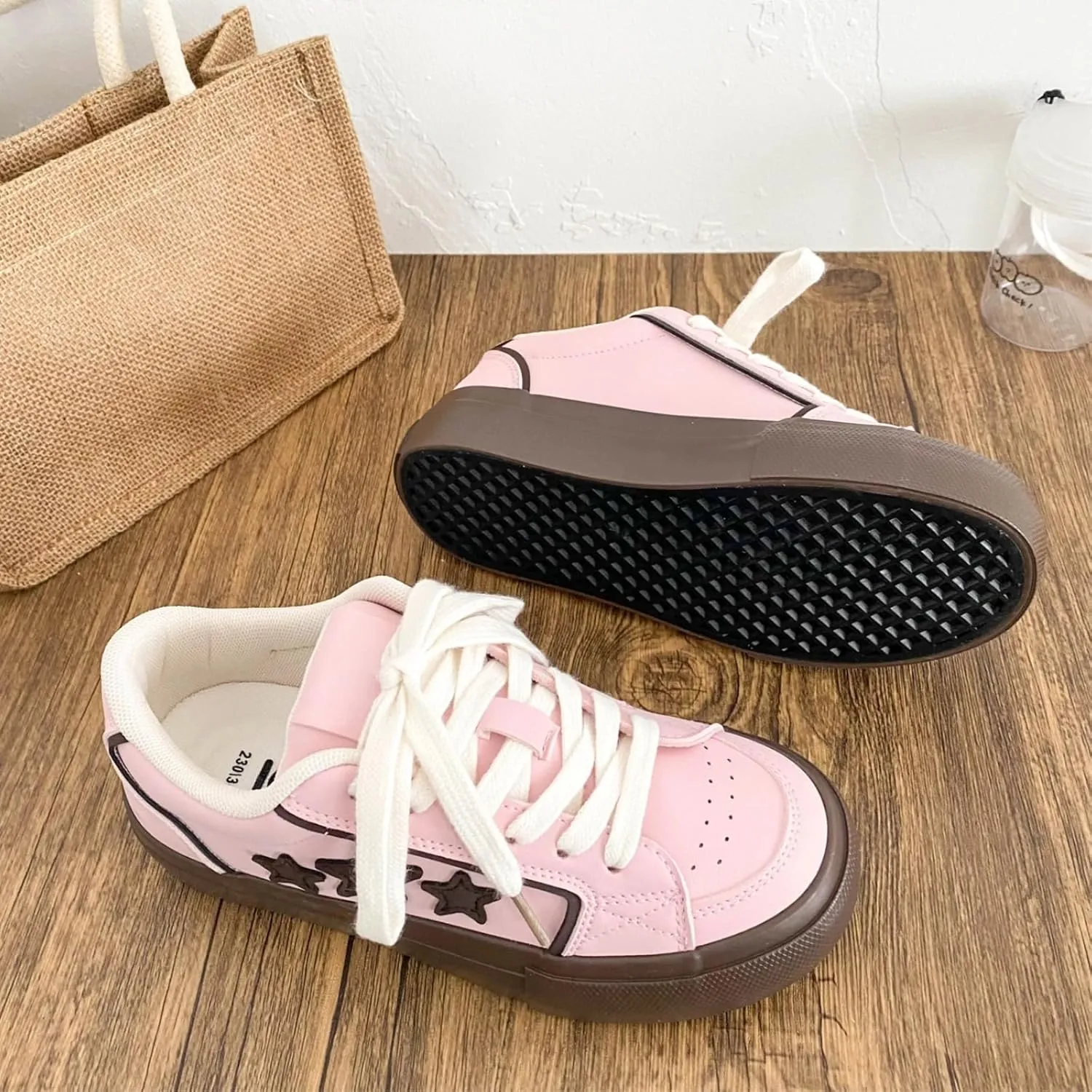 Star Patch Chunky Sneakers for Women Girl Teens, Preppy Cute Y2K Streetwear Platform Shoes, Height Boost