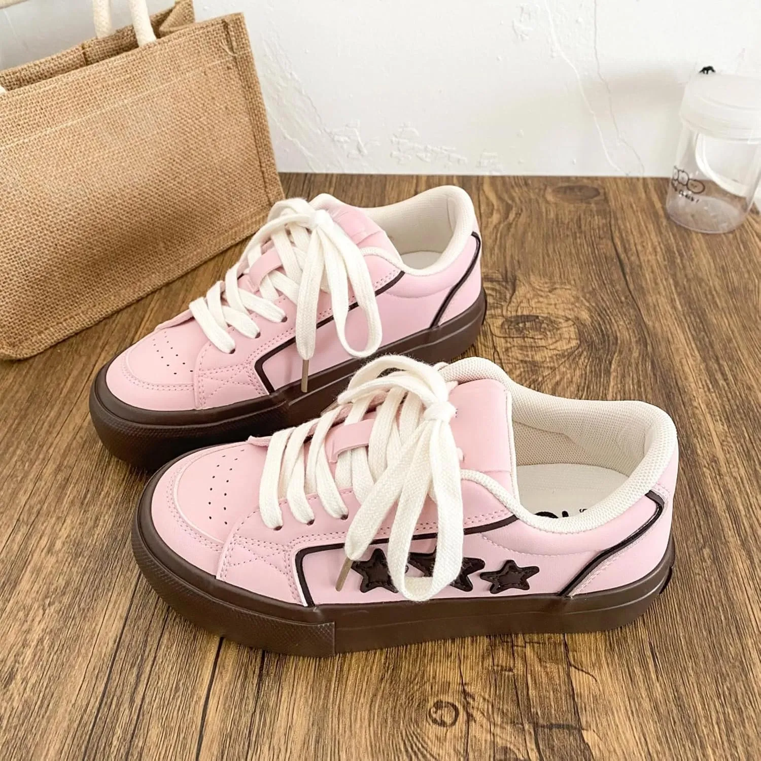 Star Patch Chunky Sneakers for Women Girl Teens, Preppy Cute Y2K Streetwear Platform Shoes, Height Boost