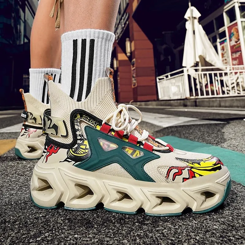 Stylish High - Top Sneakers with Artistic Prints - Fashion and Comfort Unite