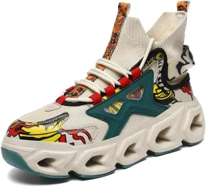 Stylish High - Top Sneakers with Artistic Prints - Fashion and Comfort Unite