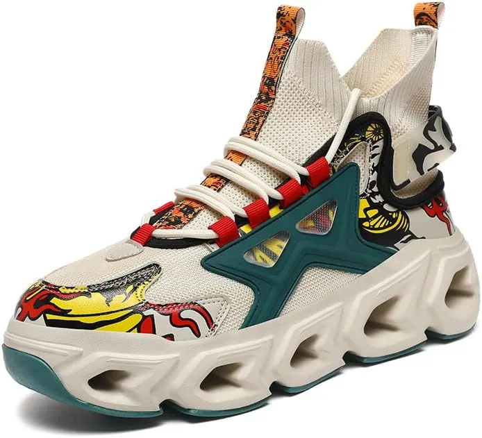 Stylish High - Top Sneakers with Artistic Prints - Fashion and Comfort Unite