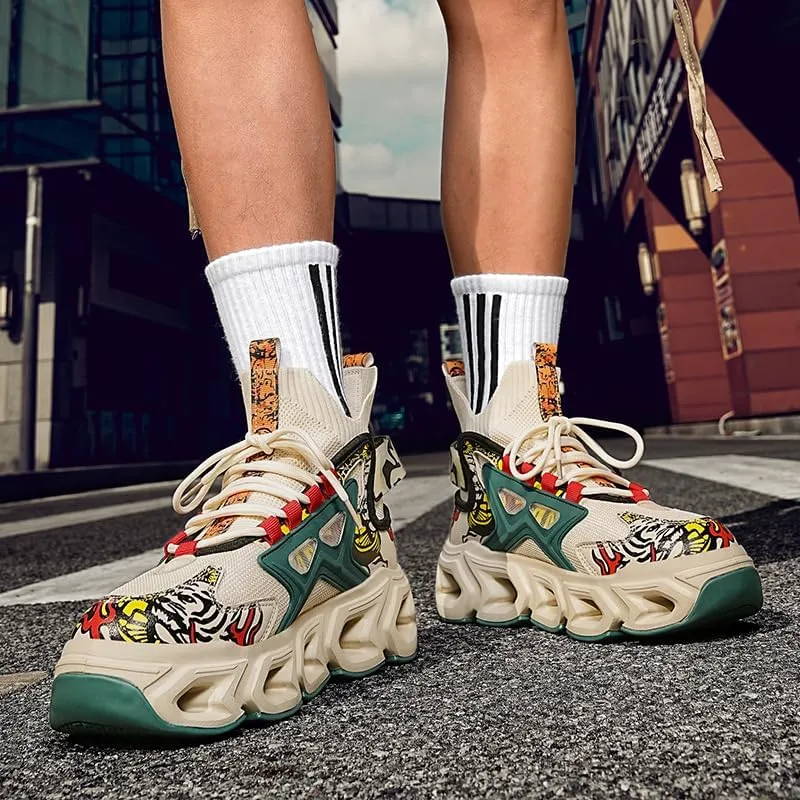 Stylish High - Top Sneakers with Artistic Prints - Fashion and Comfort Unite