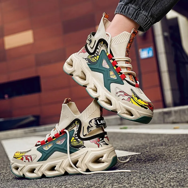 Stylish High - Top Sneakers with Artistic Prints - Fashion and Comfort Unite
