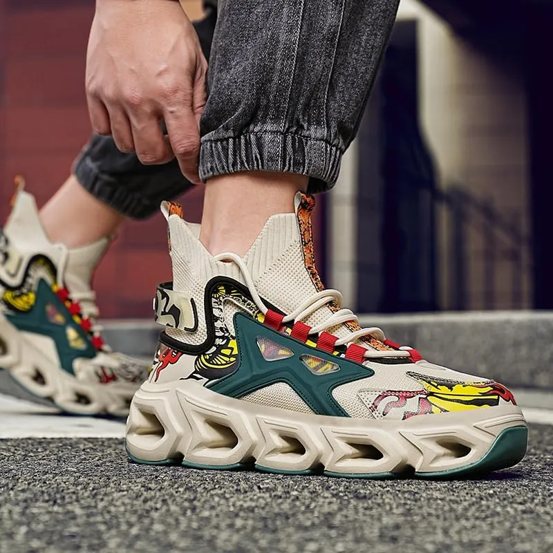 Stylish High - Top Sneakers with Artistic Prints - Fashion and Comfort Unite
