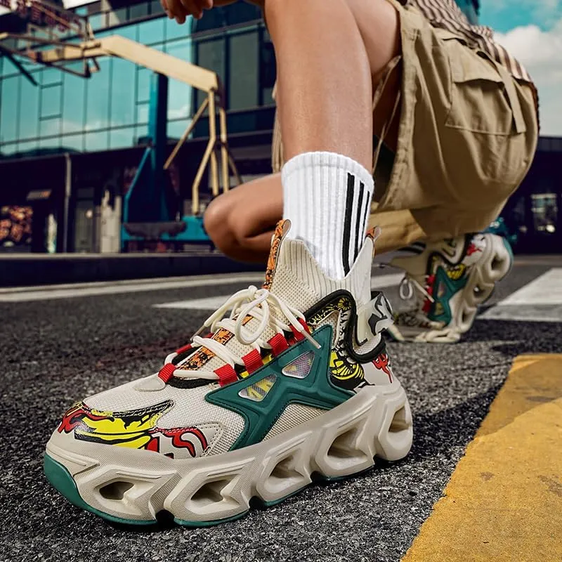 Stylish High - Top Sneakers with Artistic Prints - Fashion and Comfort Unite
