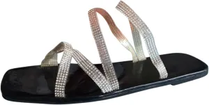 Summer Rainbow Glitter Flat Slides for Women Criss Cross Strappy Sandals Flip Flops Trendy Slippers Beach Footwear