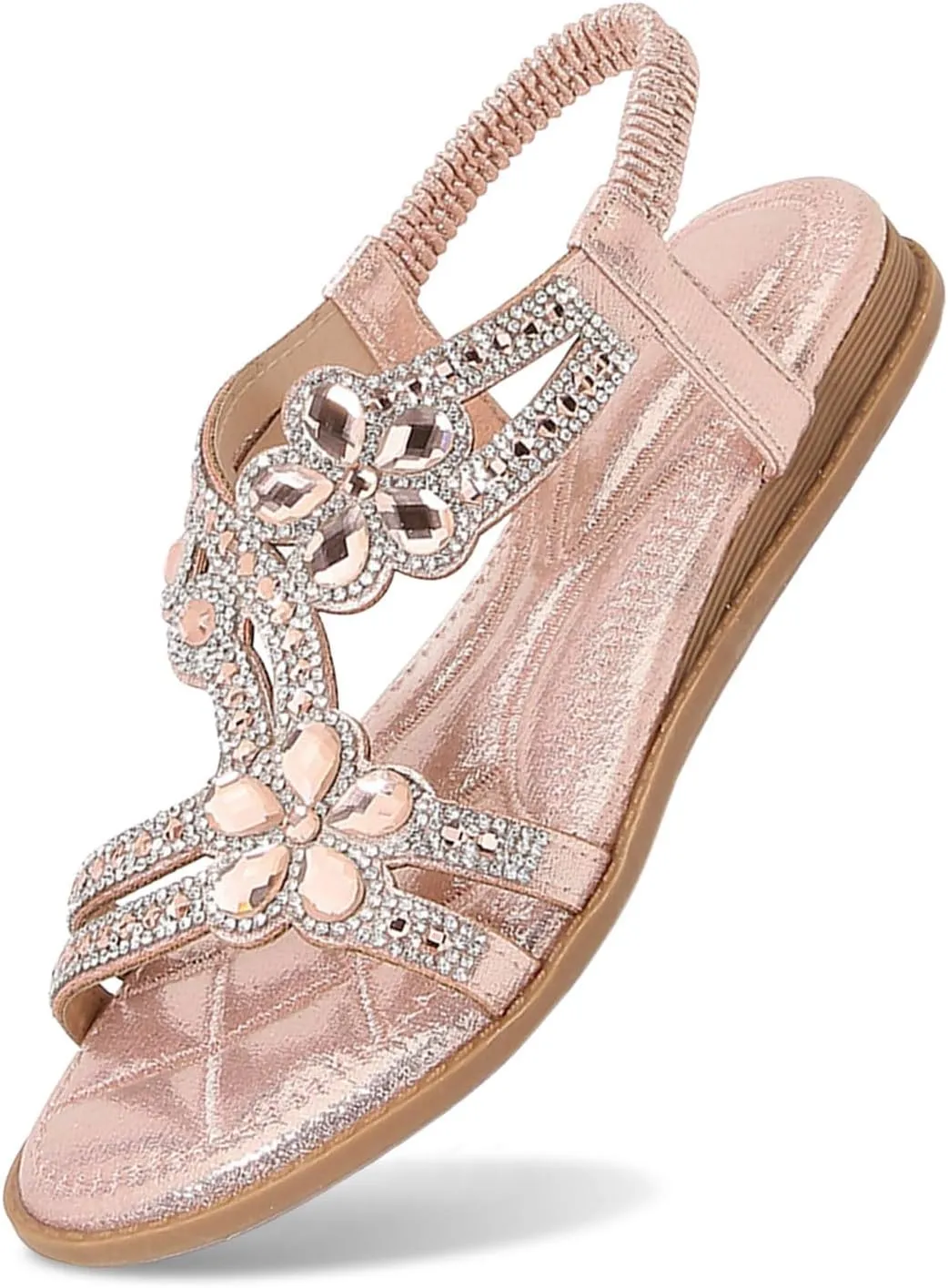 Summer Sandals for Women 2025 Bohemian Beaded Rhinestone Ankle Strap Dressy Wedding Shoes Comfortable Beach Flat Sandals