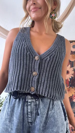 Sunlit Button Down Sweater Top, Ink