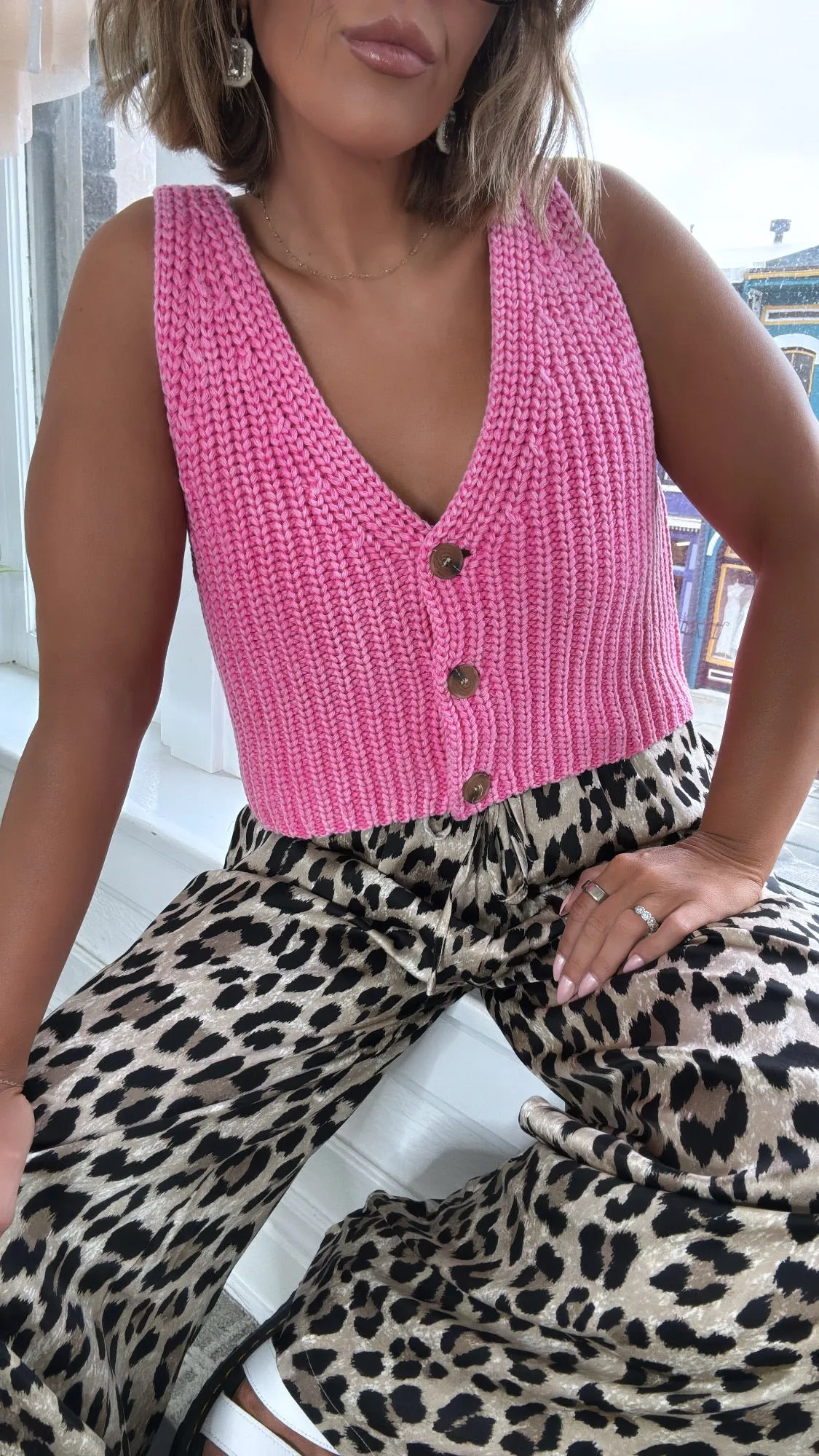 Sunlit Button Down Sweater Top, Pink