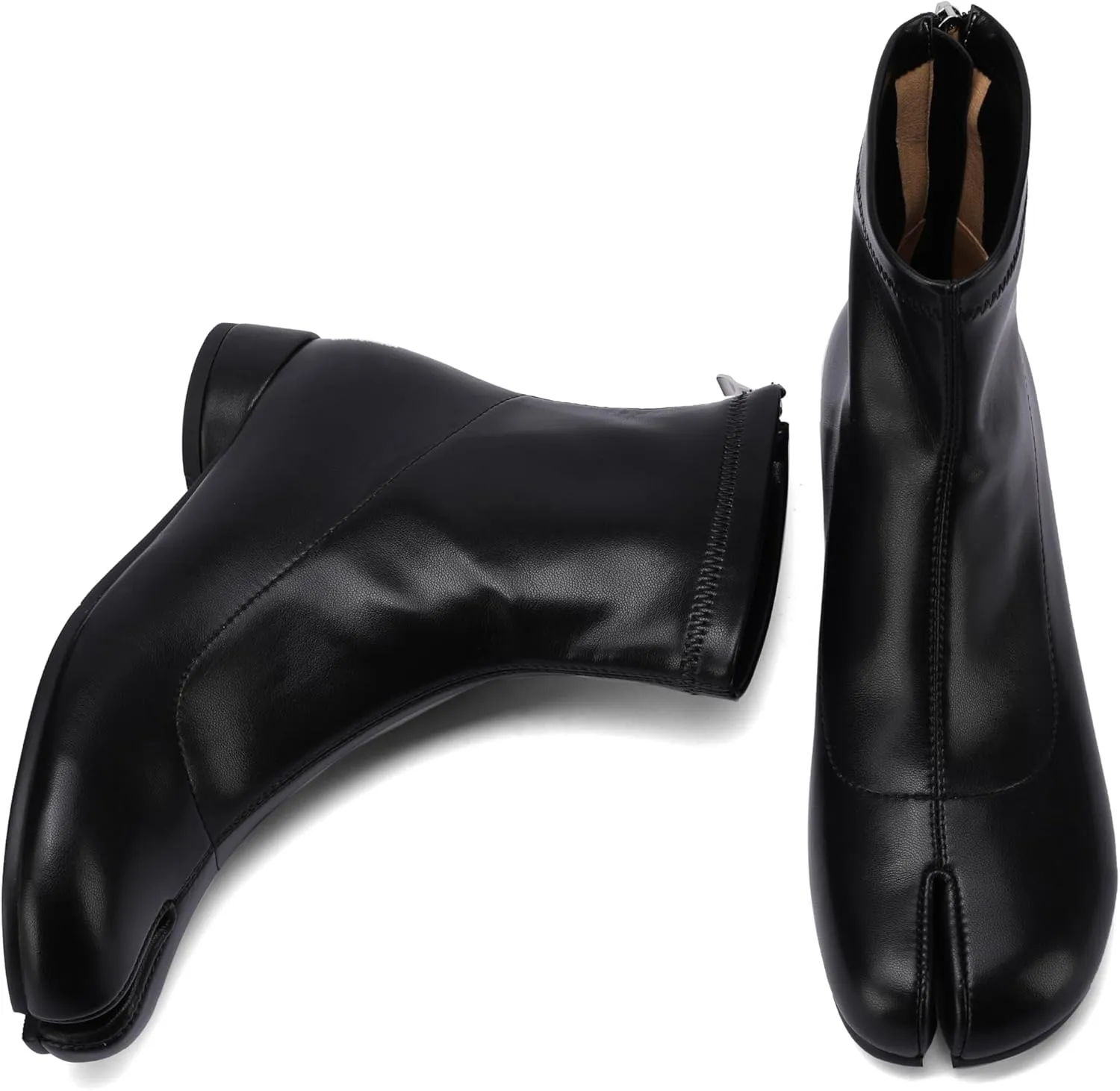 Tabi Boots Split Toe Ankle Boots for Women Japanese Ninja Shoes Low Heel Block Heels Booties Artificial Leather Boots